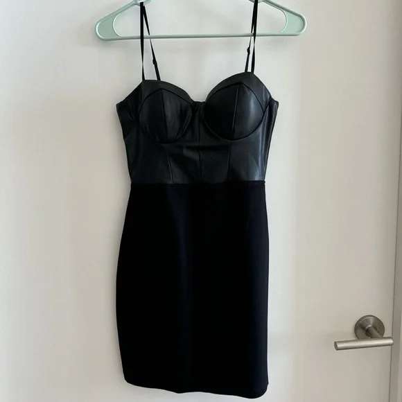 Aqua Womens Faux Leather Corset Seamed Cocktail and Party Dress, Black